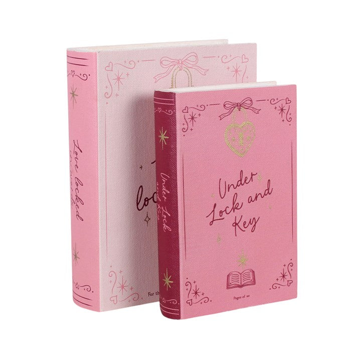 Pink Heart Locket Book-Shaped Storage Boxes – Set of 2