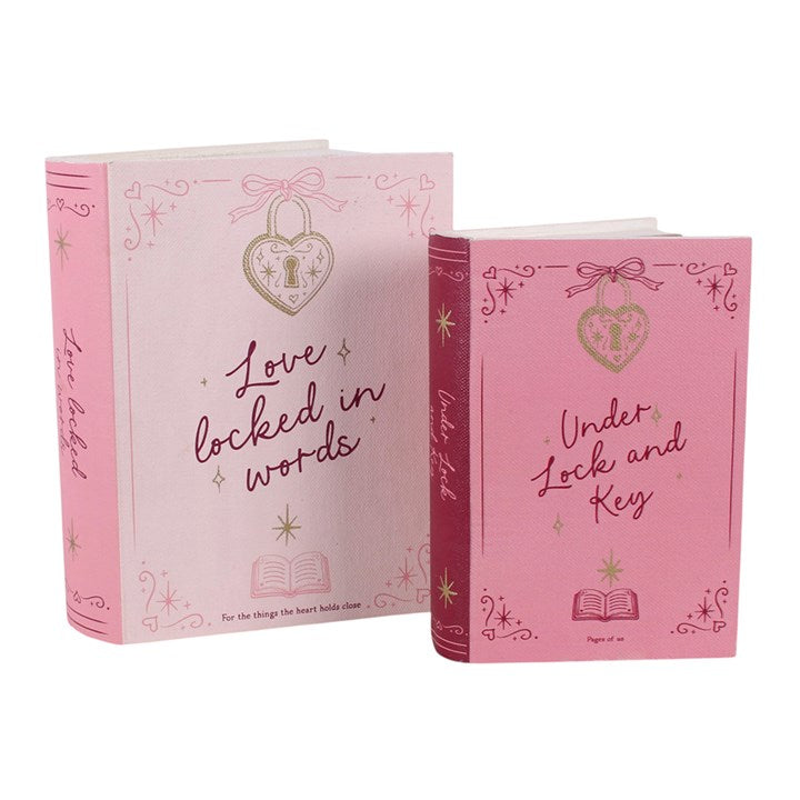 Pink Heart Locket Book-Shaped Storage Boxes – Set of 2