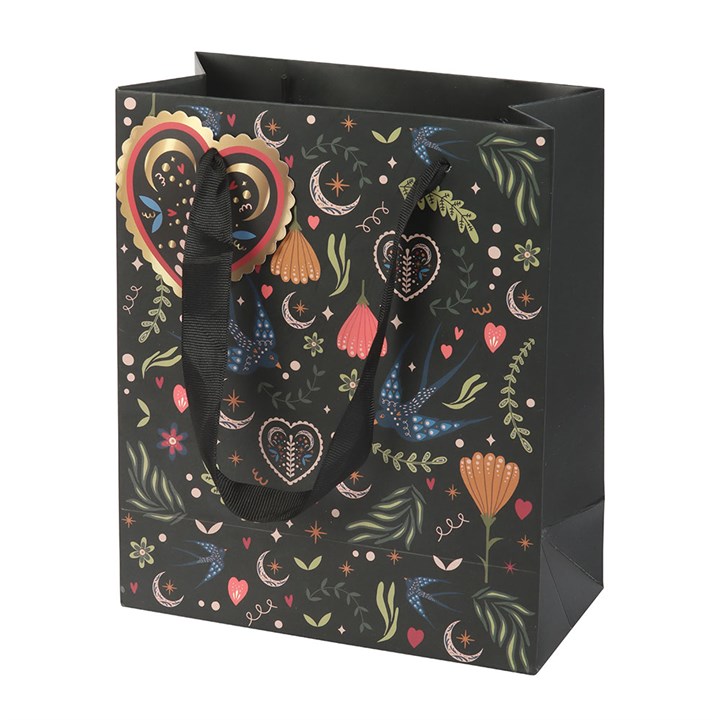 Midnight Bloom Black Floral Paper Gift Bag – Medium
