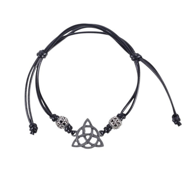 Black Celtic Triquetra Knot Leather Cord Bracelet