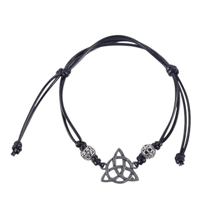 Black Celtic Triquetra Knot Leather Cord Bracelet