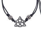 Black Celtic Triquetra Knot Leather Cord Bracelet