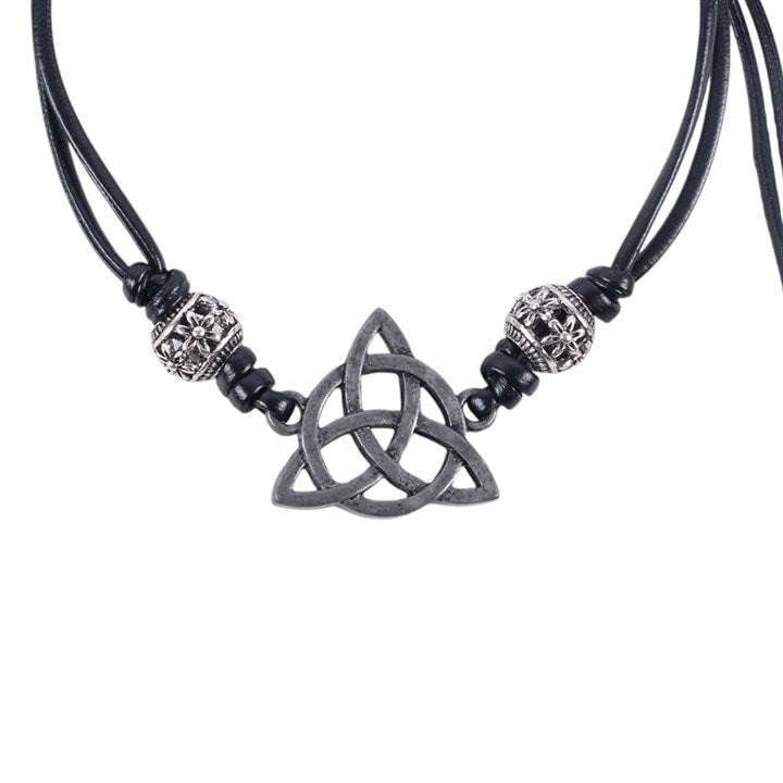 Black Celtic Triquetra Knot Leather Cord Bracelet