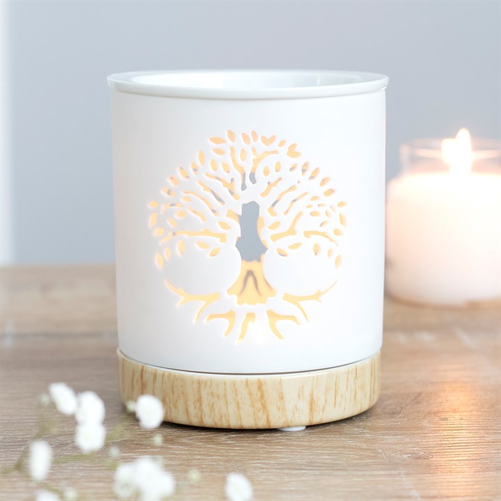 White Tree of Life Cut Out Ceramic Oil Burner