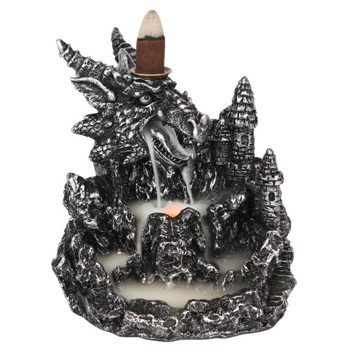 Silver Dragon Backflow Incense Burner With Light Something Different