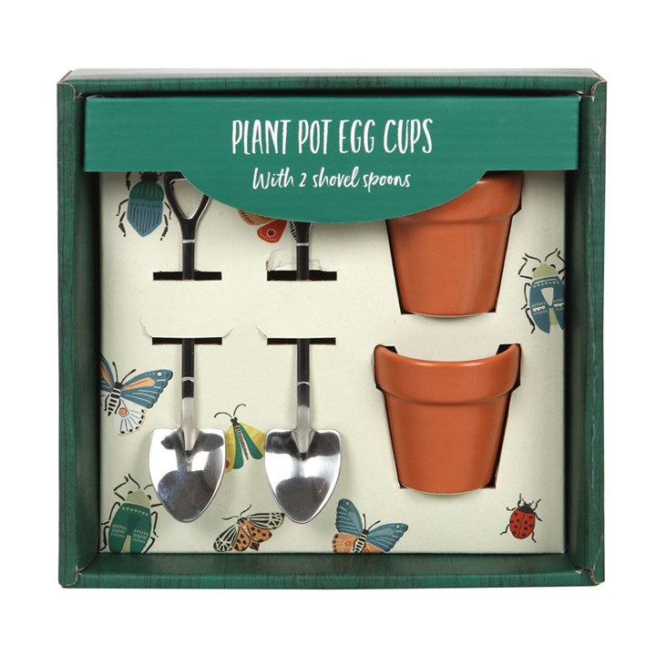 Plant Pot Egg Cup Set with Shovel Spoons Something Different