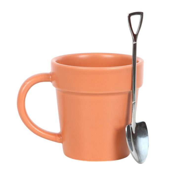Plain Plant Pot Ceramic Mug and Shovel Spoon Something Different