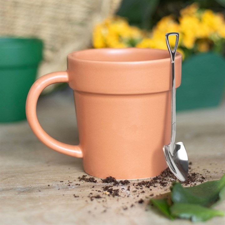 Plain Plant Pot Ceramic Mug and Shovel Spoon Something Different