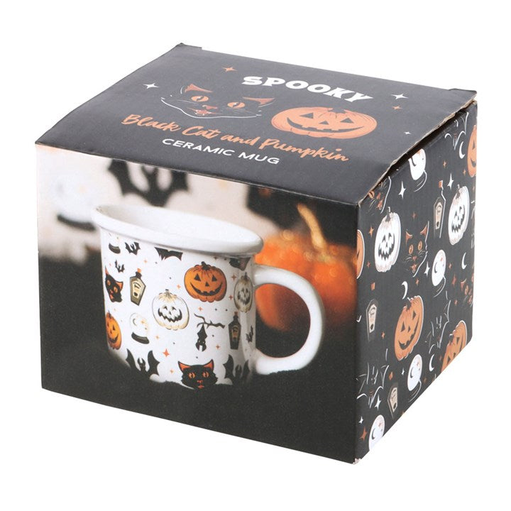 Spooky Cat and Pumpkin Print Mug Something Different