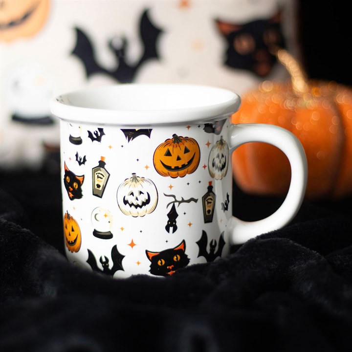 Spooky Cat and Pumpkin Print Mug Something Different