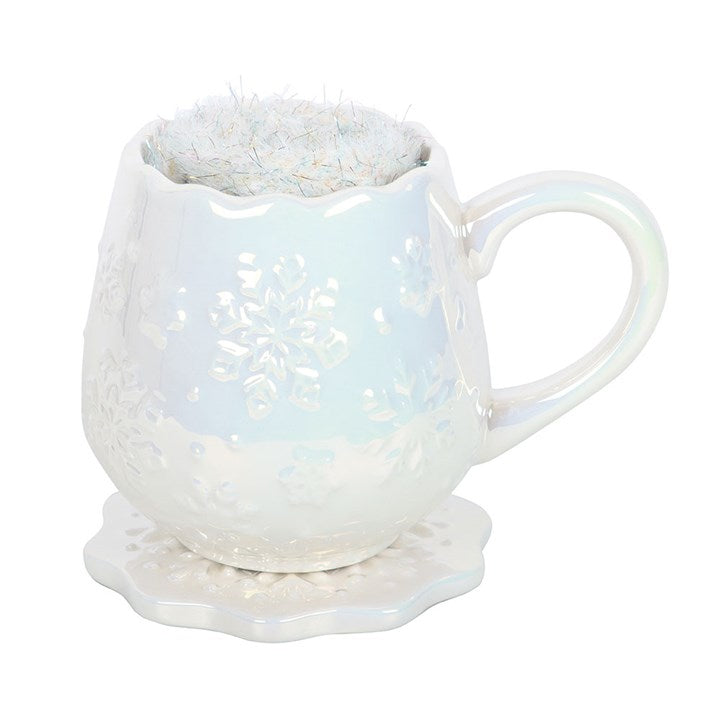Iridescent Snowflake Mug, Coaster and Socks Gift Set