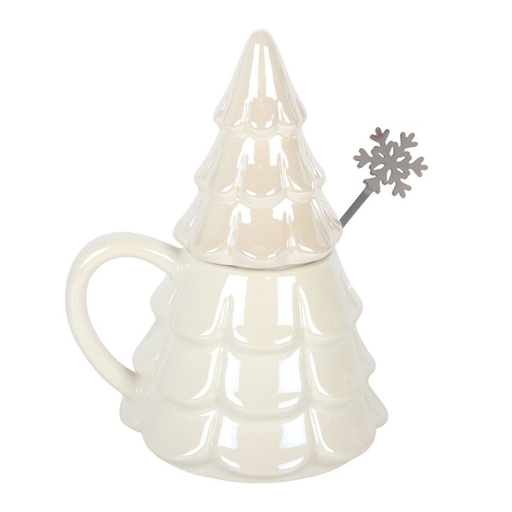 Iridescent Fir Tree Mug & Snowflake Spoon Set – 350ml