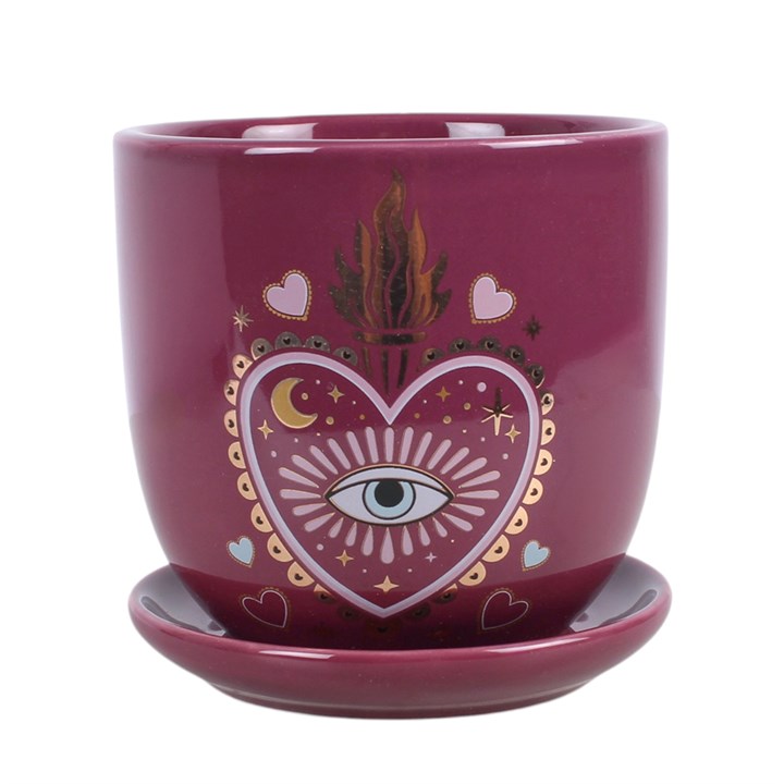 Sacred Sight Purple Ceramic Plant Pot with Saucer
