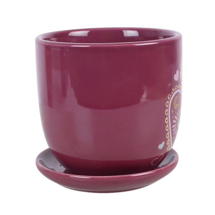 Sacred Sight Purple Ceramic Plant Pot with Saucer