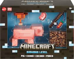 Mattel Minecraft Diamond Level Pig Action Figure with 4 Accessories, 5.5-in