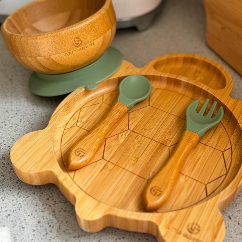 Turtle Bamboo Plate & Fork Set for Babies & Toddlers