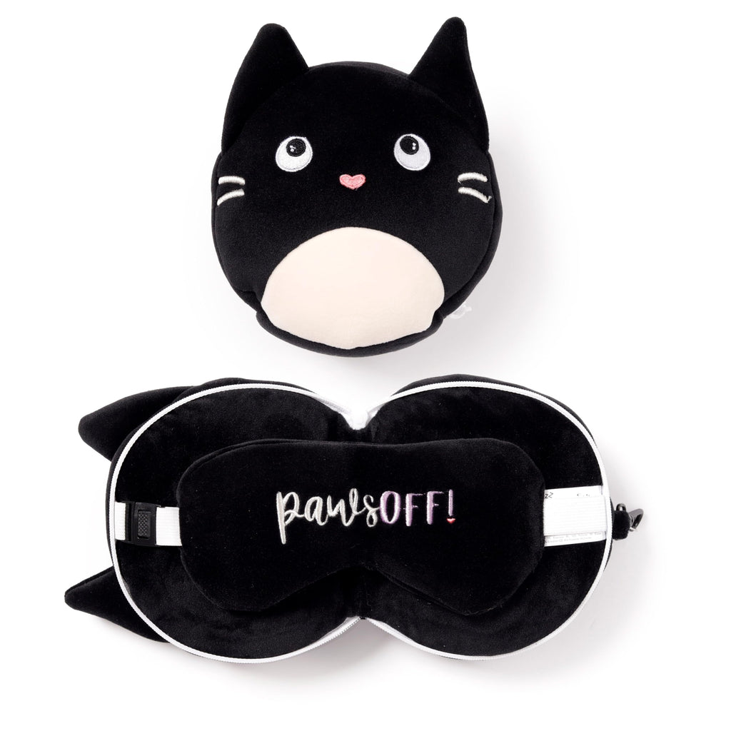 Relaxeazzz Feline Fine Lucky Cat Round Plush Travel Pillow & Eye Mask Puckator