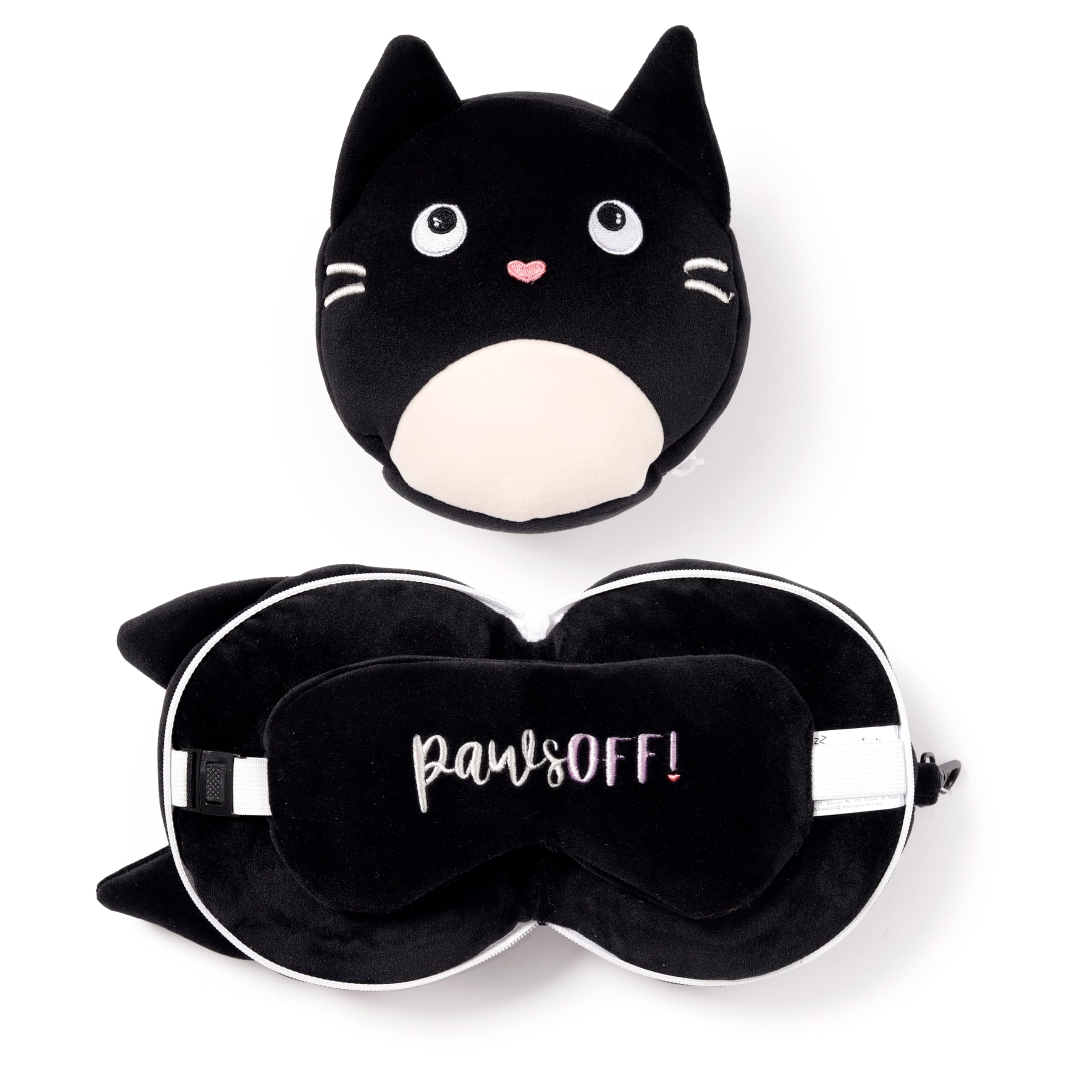 Relaxeazzz Feline Fine Lucky Cat Round Plush Travel Pillow & Eye Mask Puckator