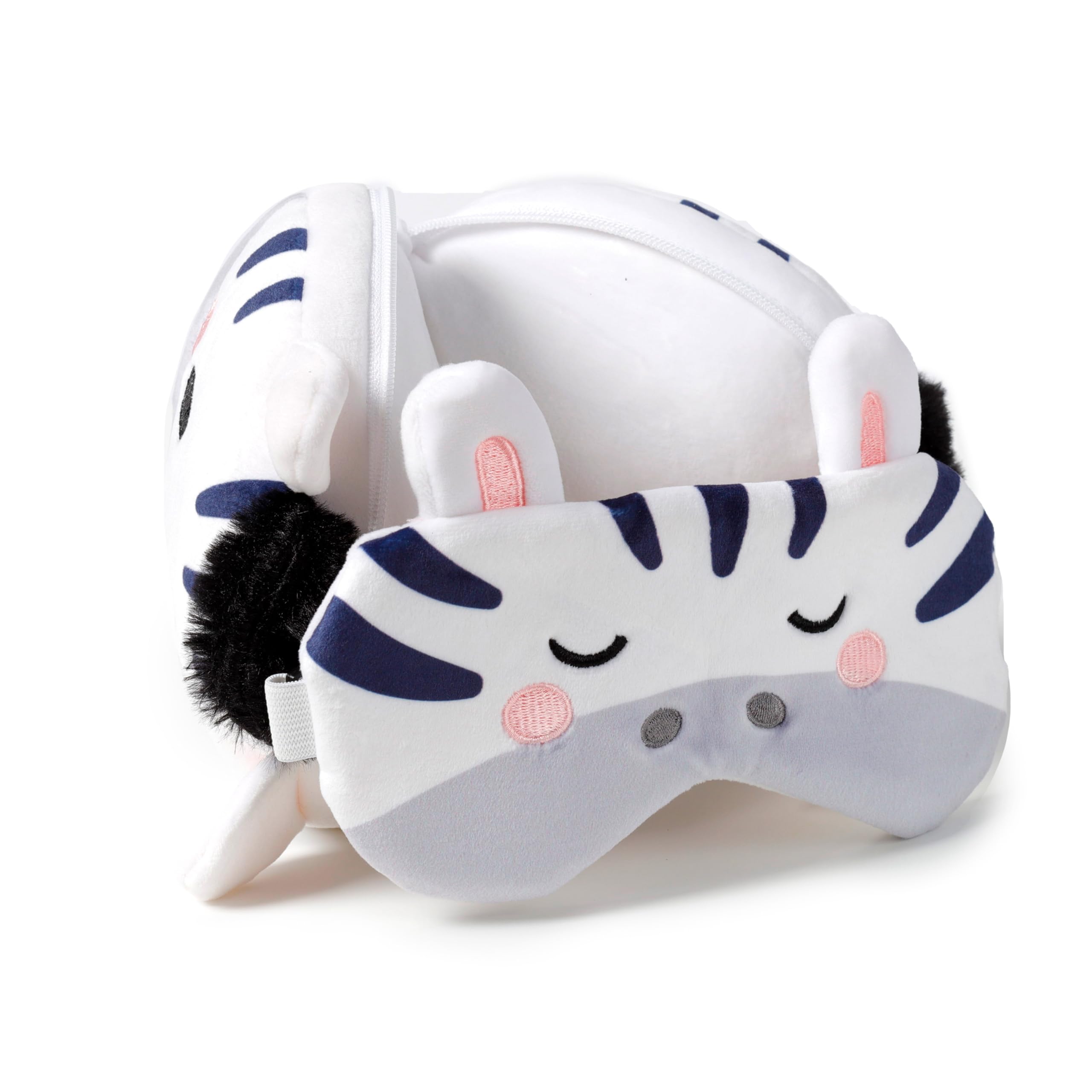 Relaxeazzz Adoramals Bali the Zebra Round Plush Travel Pillow & Eye Mask Relaxeazzz
