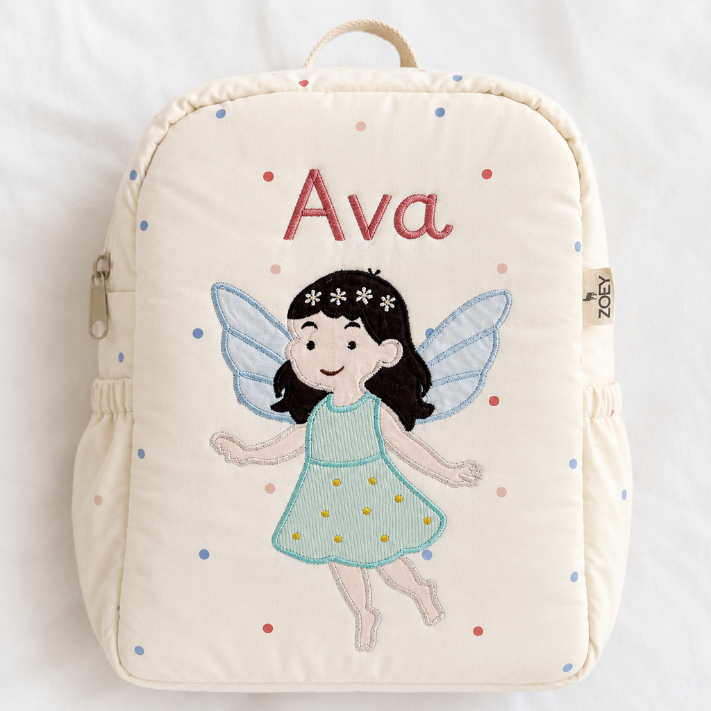 Fairy Whispers Personalised School Bag, Hand-Embroidered