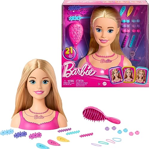 Barbie Doll Styling Head, Blond Hair with 20 Colorful Accessories, Doll Head for Hair Styling Barbie