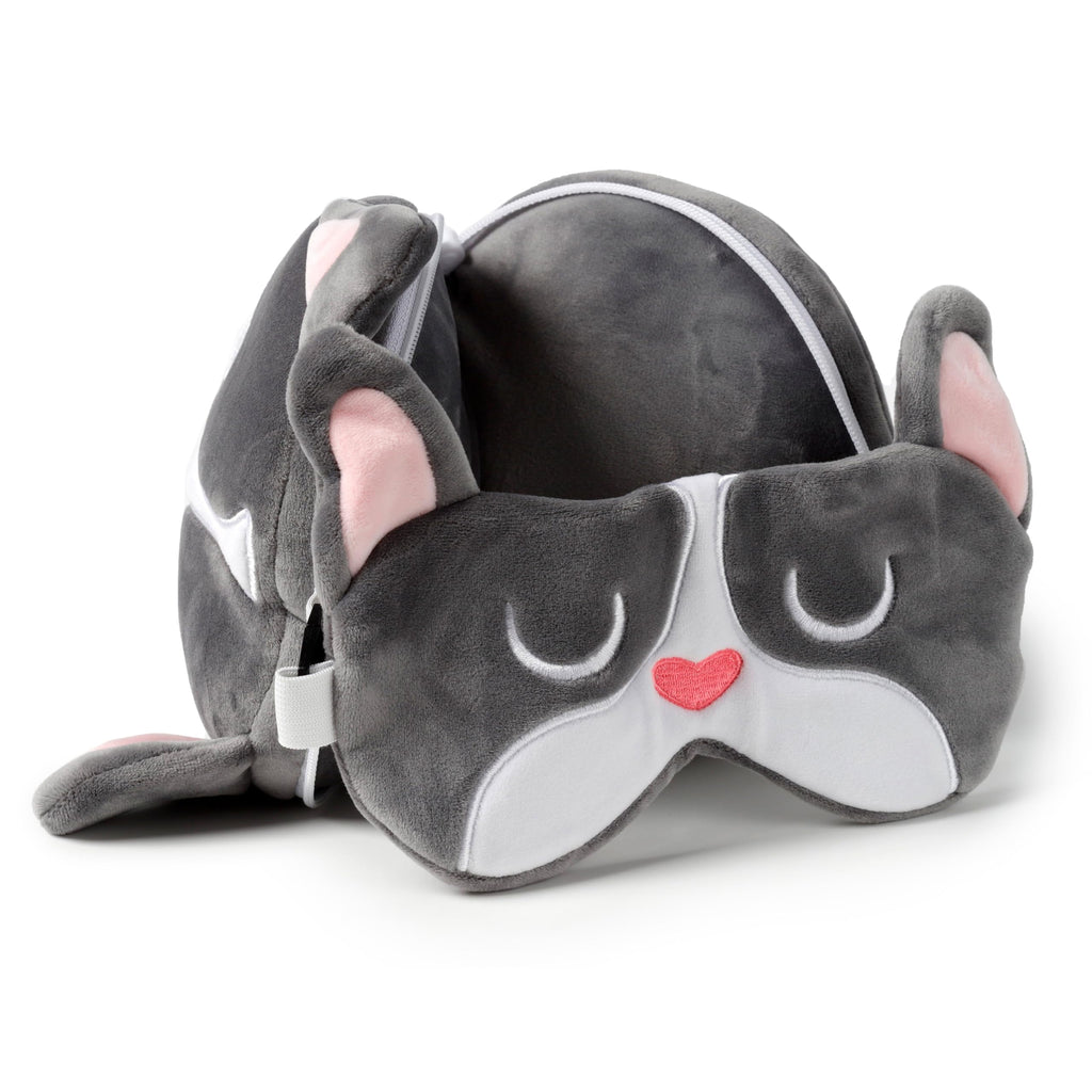 Relaxeazzz French Bulldog Round Plush Travel Pillow & Eye Mask Relaxeazzz