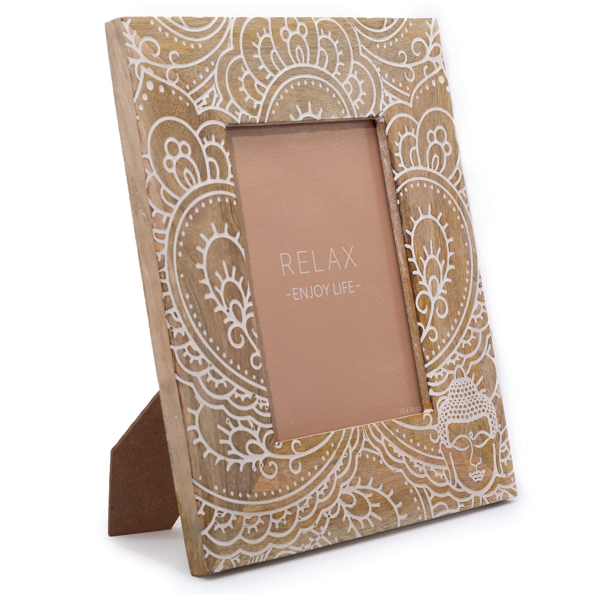 Large Mango Wood Picture Frame (for 13x18cm) 28x23x2cm - Buddha - White
