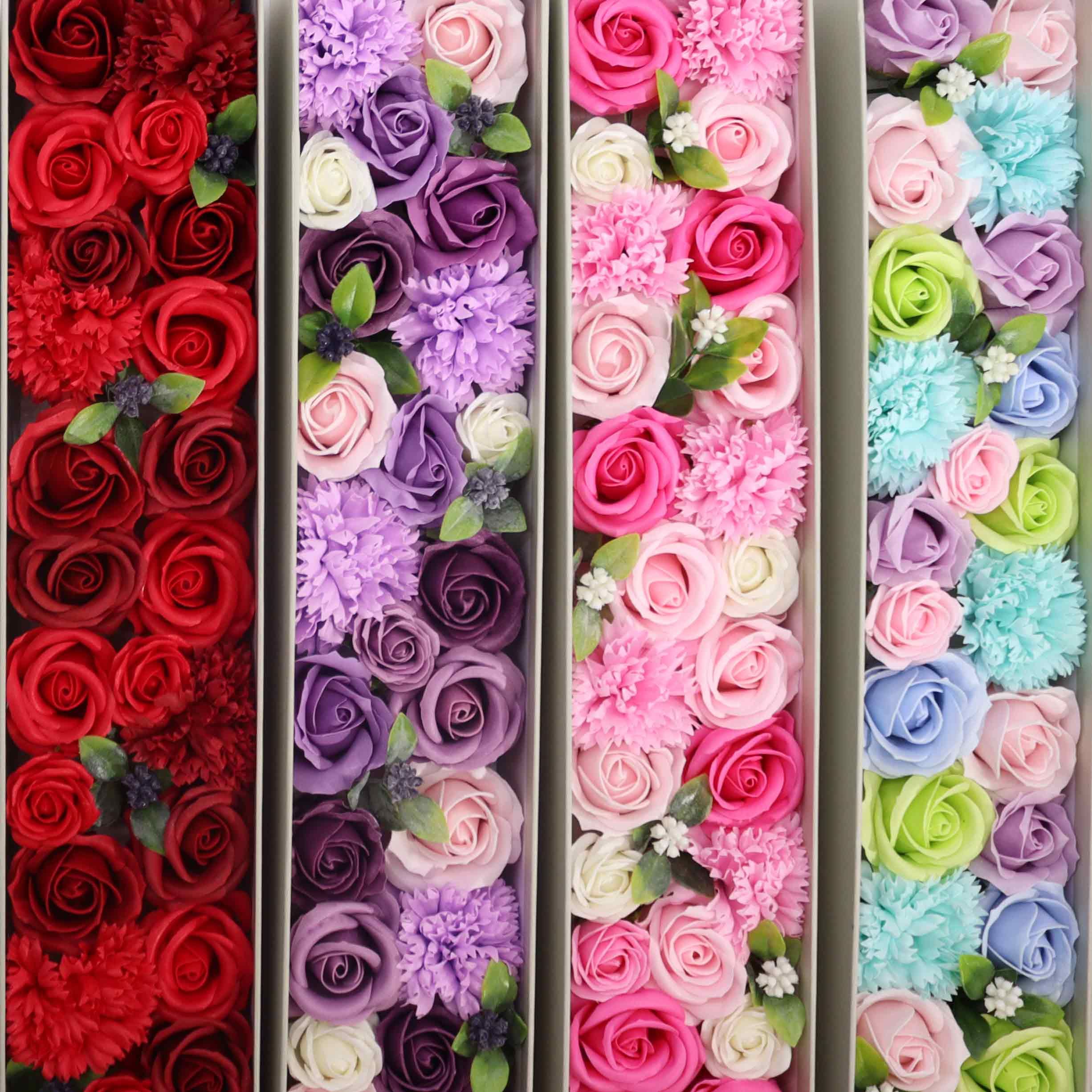 Lavender Rose & Carnation Soap Flowers Extra Long Box
