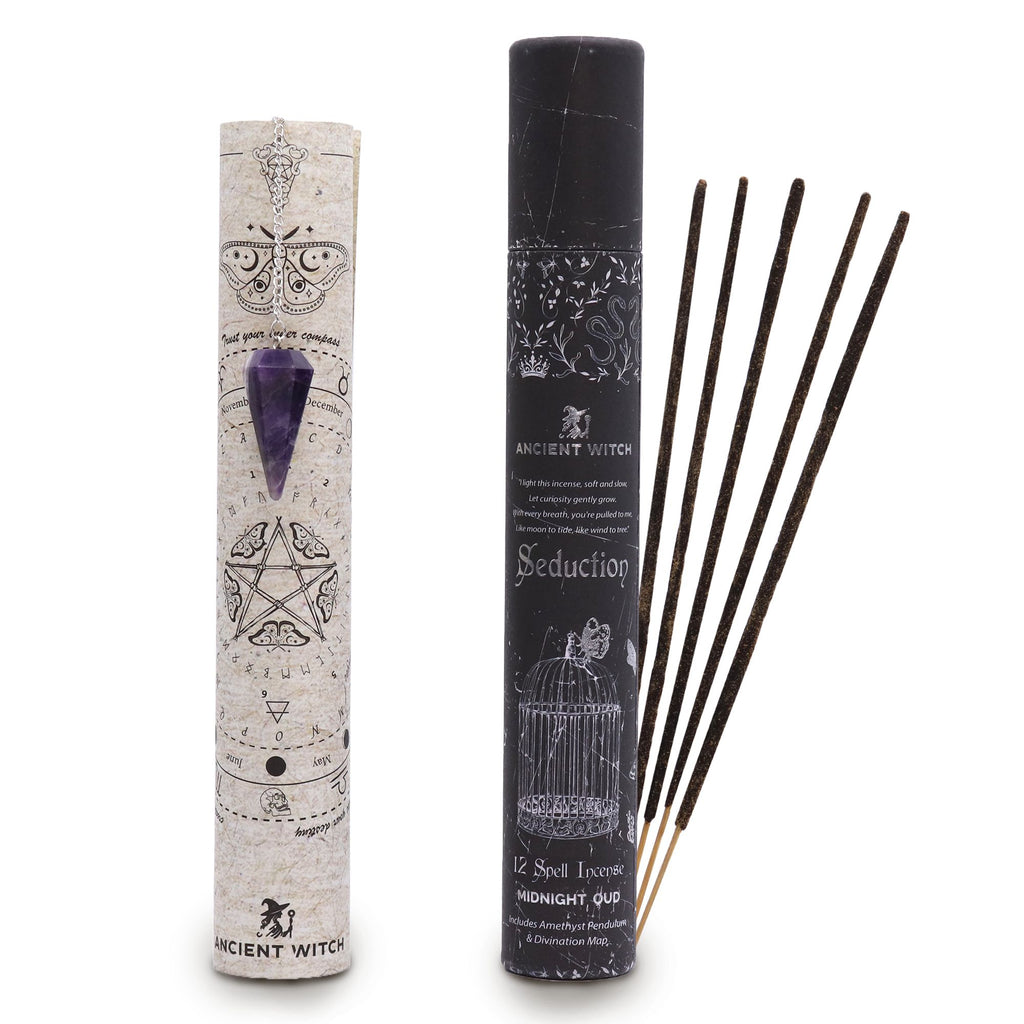 Ancient Witch Seduction Spell Incense & Amethyst Pendulum Set