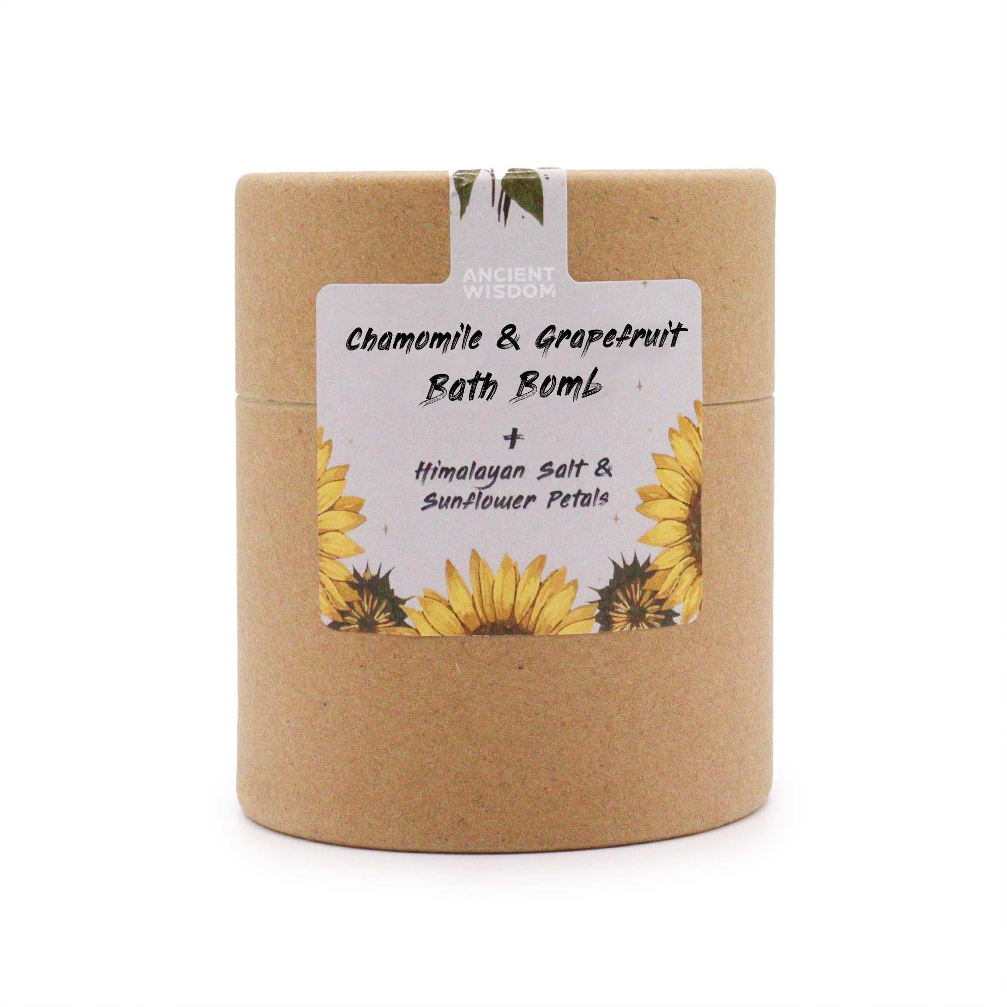 Sunflower Serenity- Chamomile & Grapefruit Bath Bomb with Himalayan Salt + Sunflower Petals