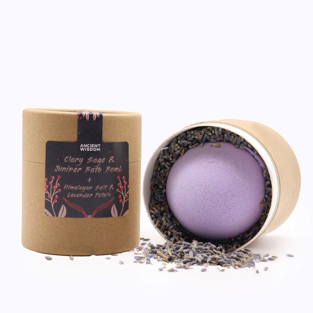 Enchanting Heart Heaven-Clary Sage & Juniper Bath Bomb, accompanied by mineral-rich Himalayan Bath Salt and delicate Lavender Petals.
