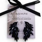 Jet Black - Vintage Glass - Angel Wings - Earrings