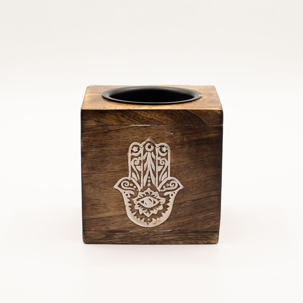 Hamsa Square Mango Wood Oil Burner & Wax Warmer
