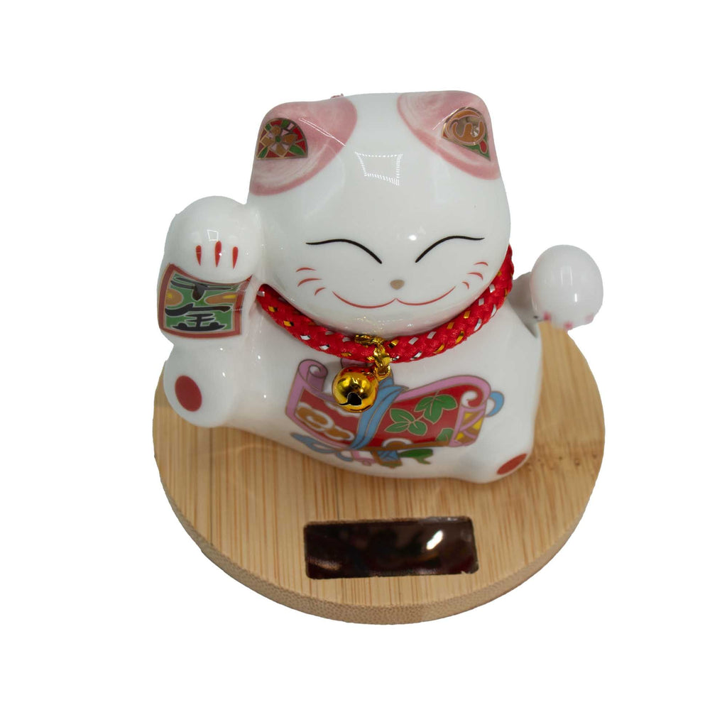 Solar Money Cat Wooden Base - Pink Moving Hand