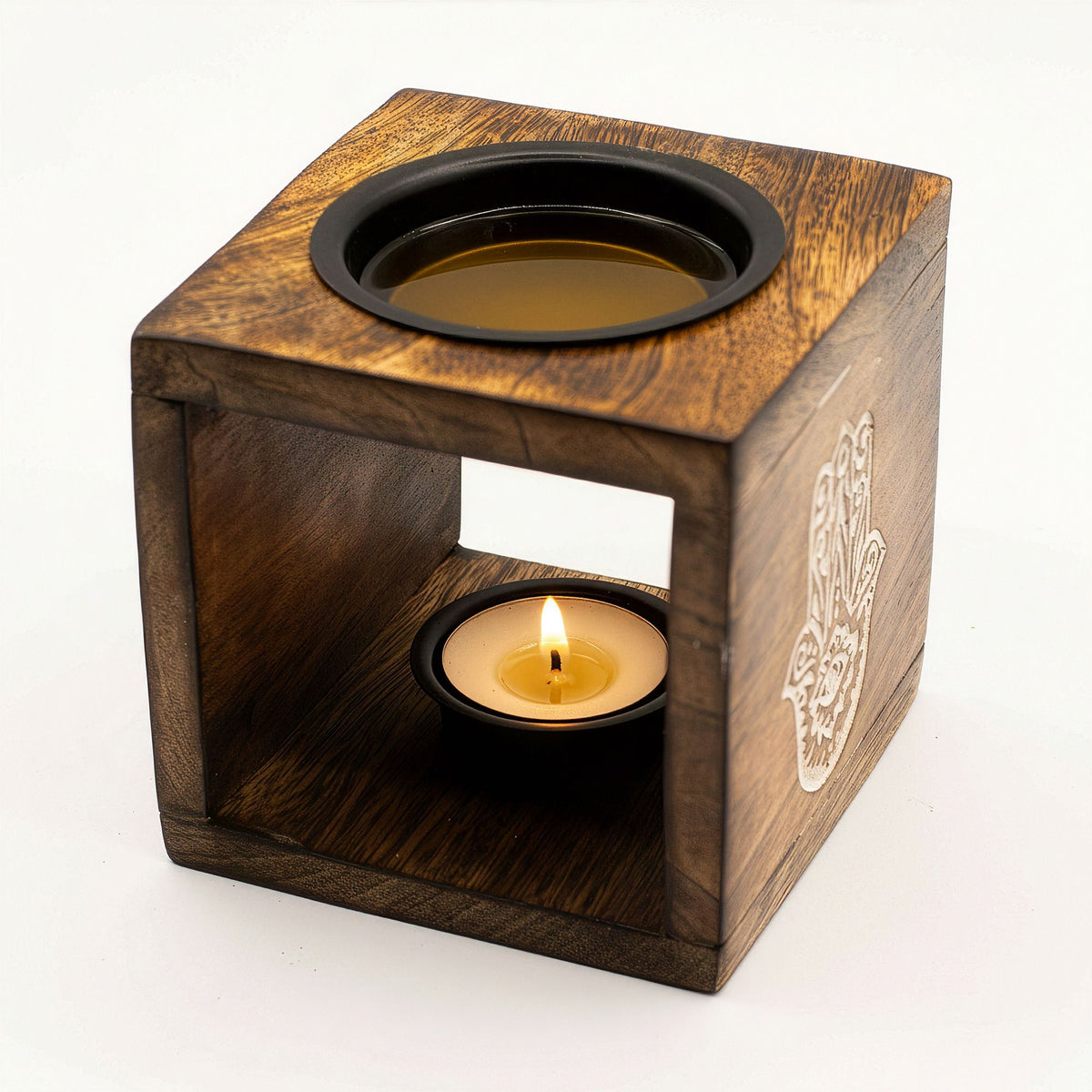 Hamsa Square Mango Wood Oil Burner & Wax Warmer
