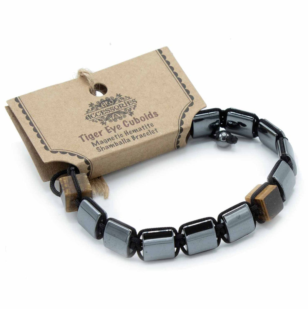 Magnetic Hematite Shamballa Bracelet – Tiger Eye Cuboids