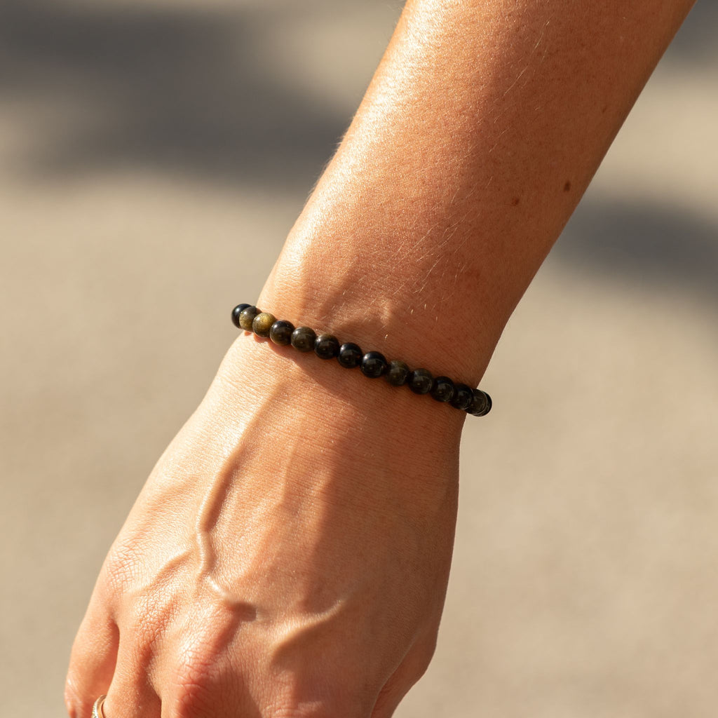 Gold Obsidian Petite Power Bracelet – 17cm, 6mm Beads