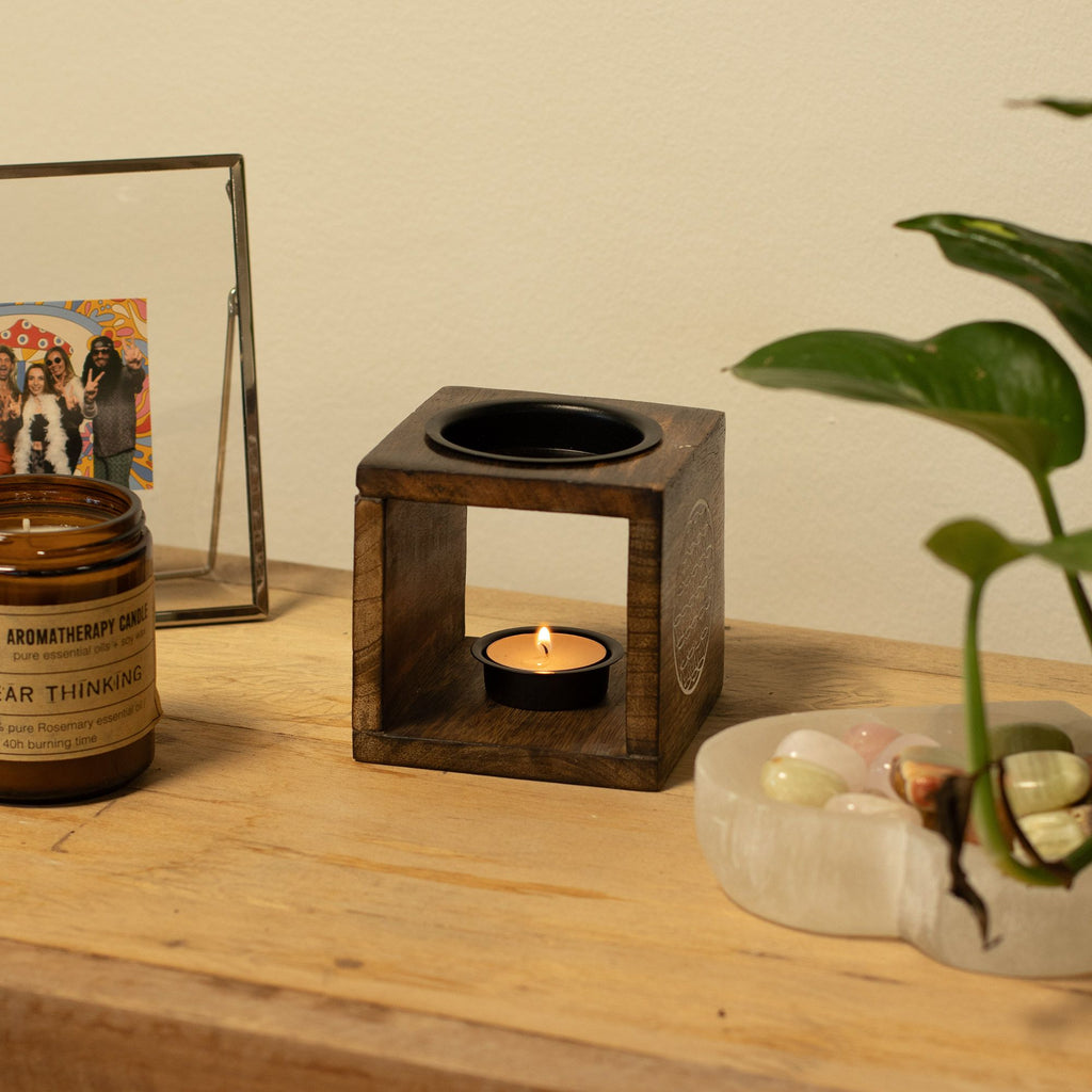 Hamsa Square Mango Wood Oil Burner & Wax Warmer