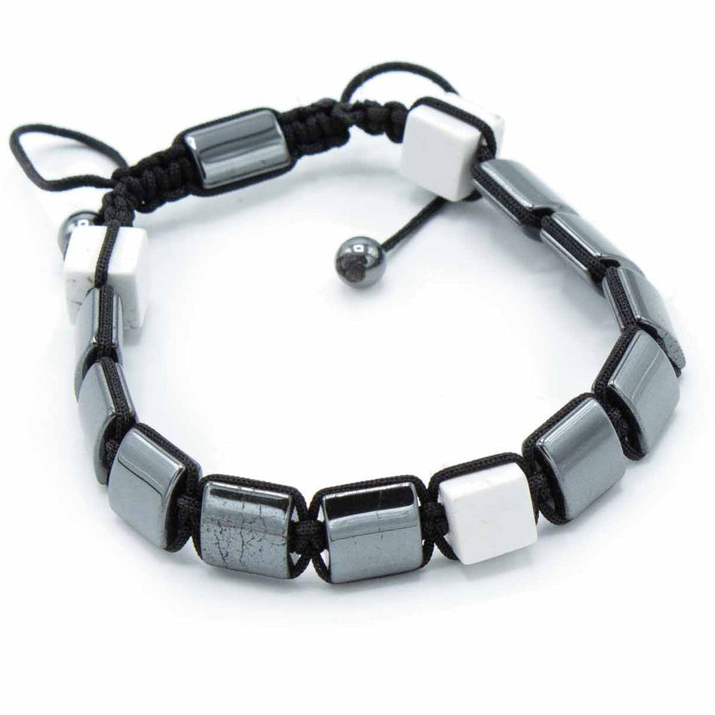 Magnetic Hematite Shamballa Bracelet – White Jasper Cuboids