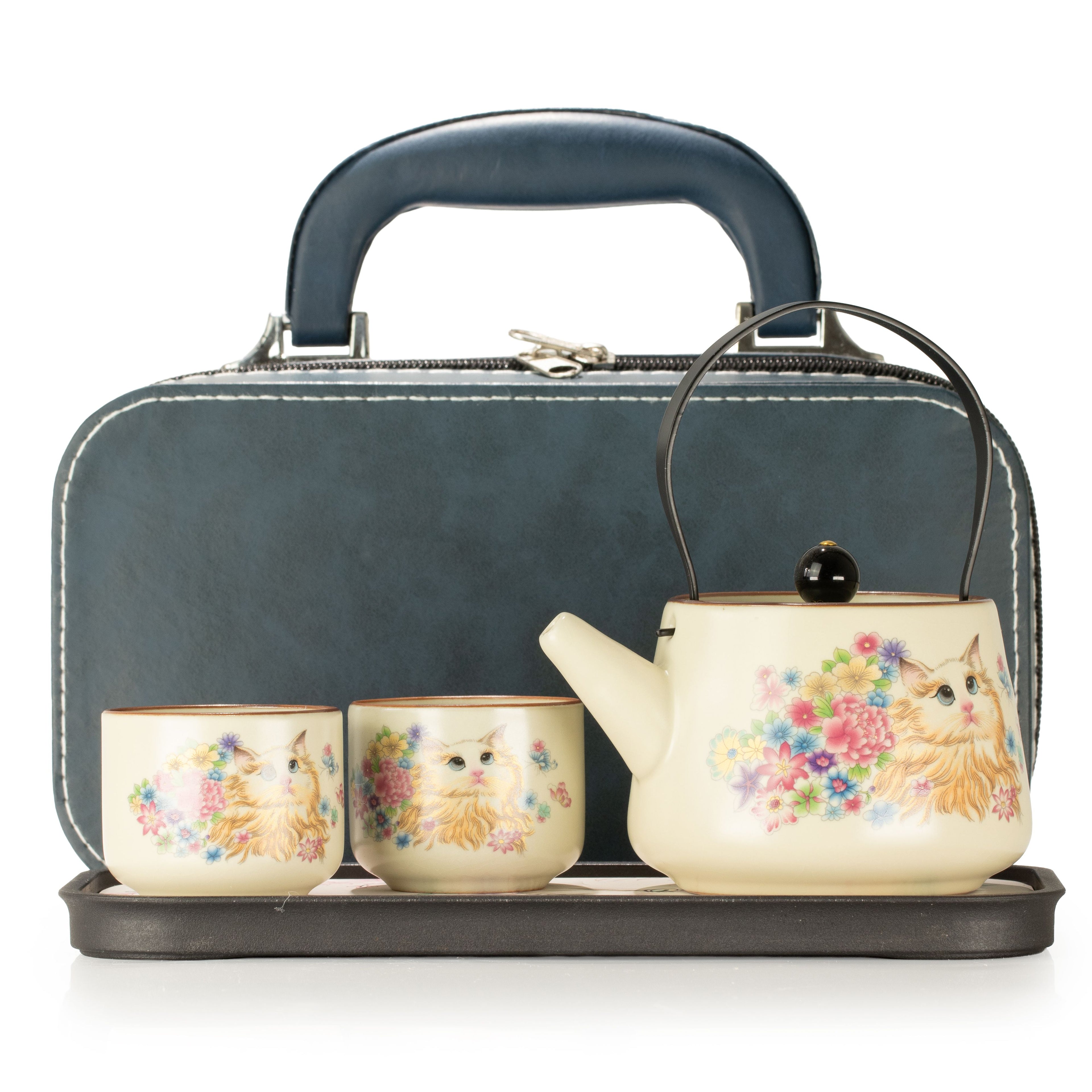 Travel Teapot Set & Two Cups - Cat Lover