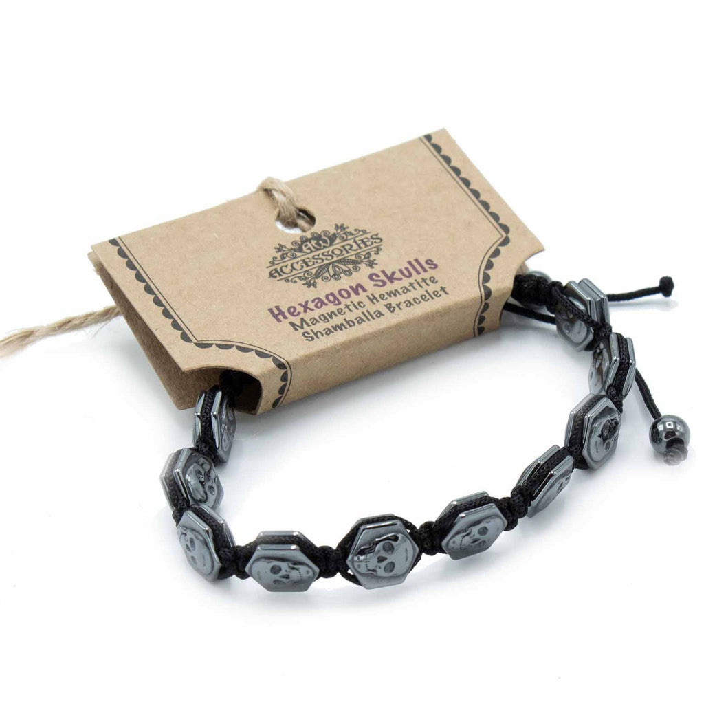 Magnetic Hematite Shamballa Bracelet – Hexagon Skulls