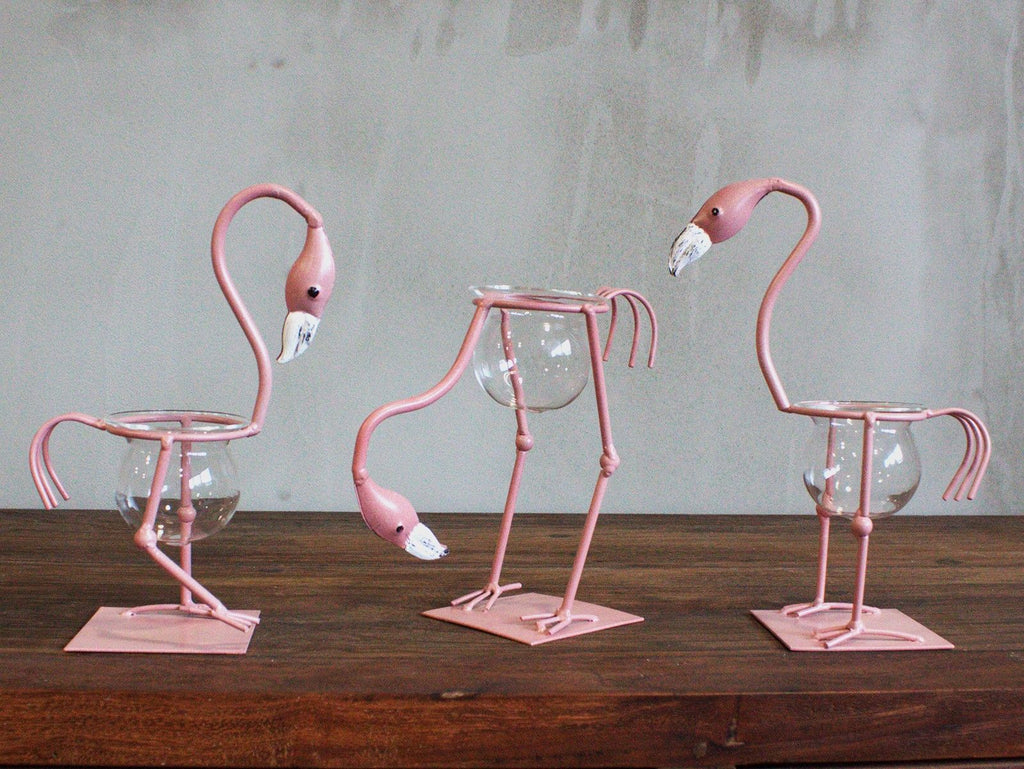 Pink Metal Flamingo Hydroponic Home Décor- Design 1