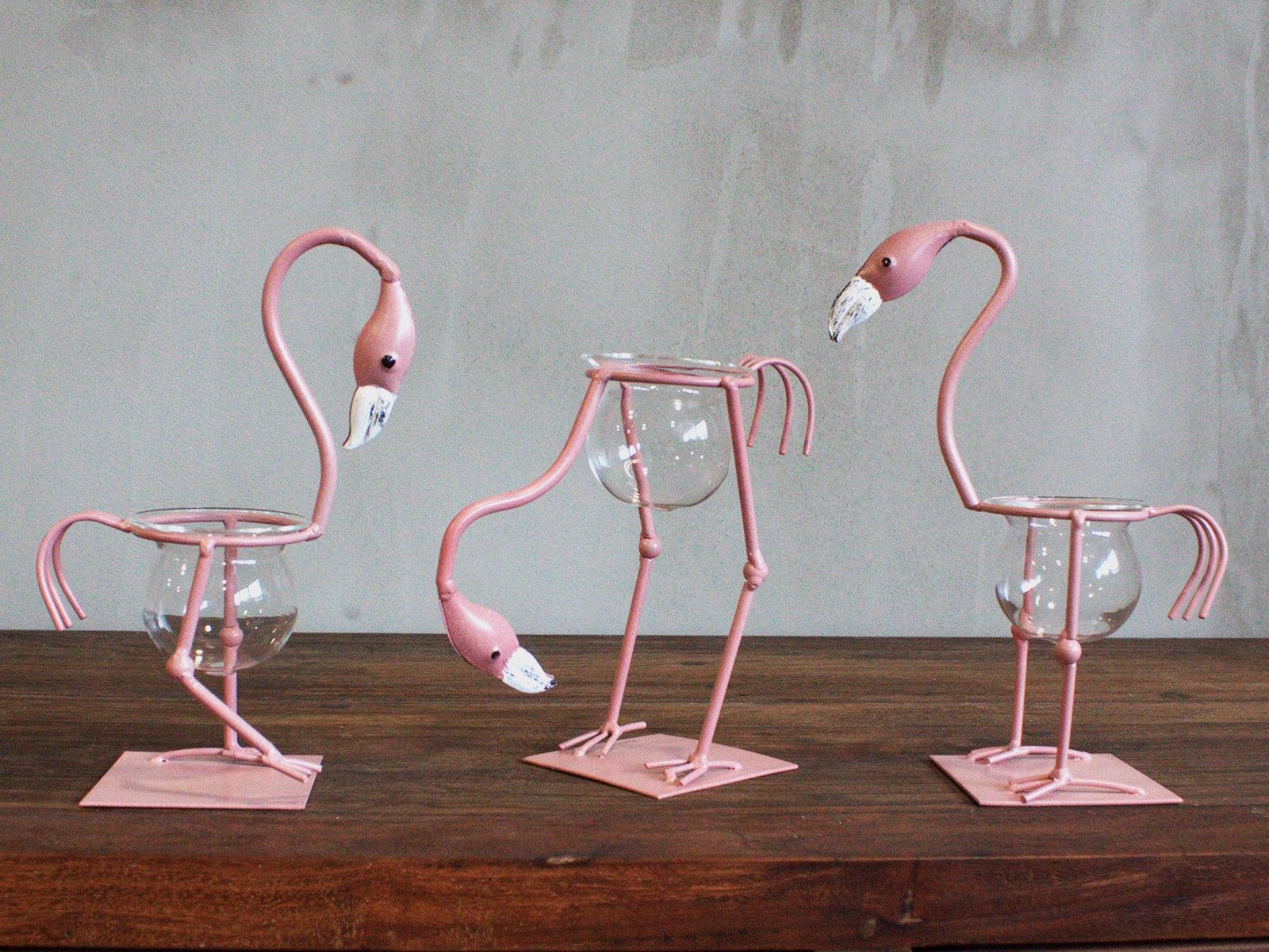 Pink Metal Flamingo Hydroponic Home Décor - Design 2