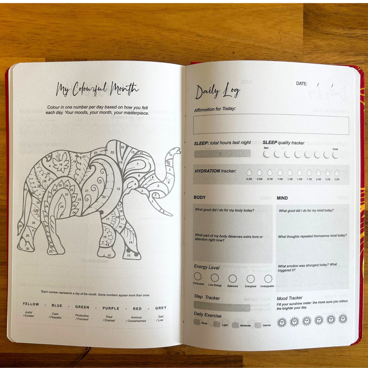 Red Wellness Journal – Golden Mandala & Lotus, 120 Pages