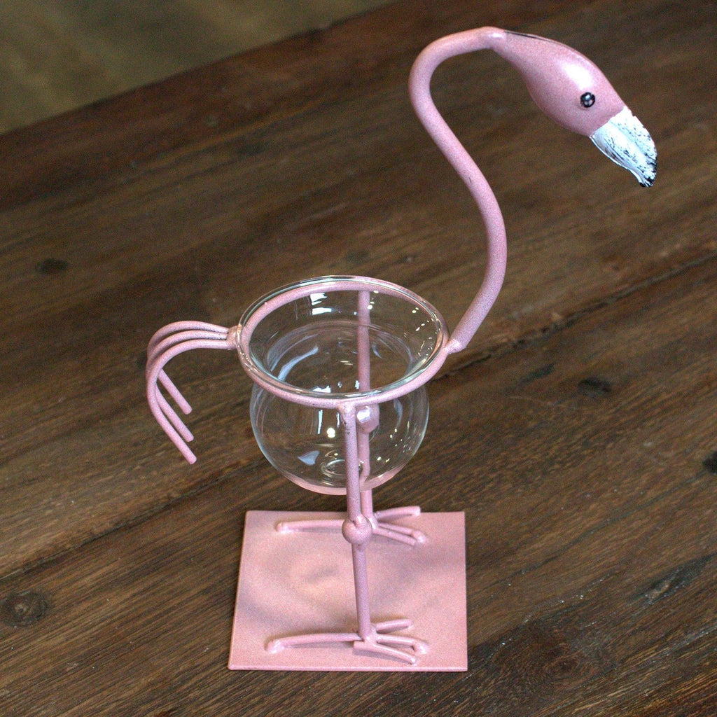 Pink Metal Flamingo Hydroponic Home Décor - Design 2