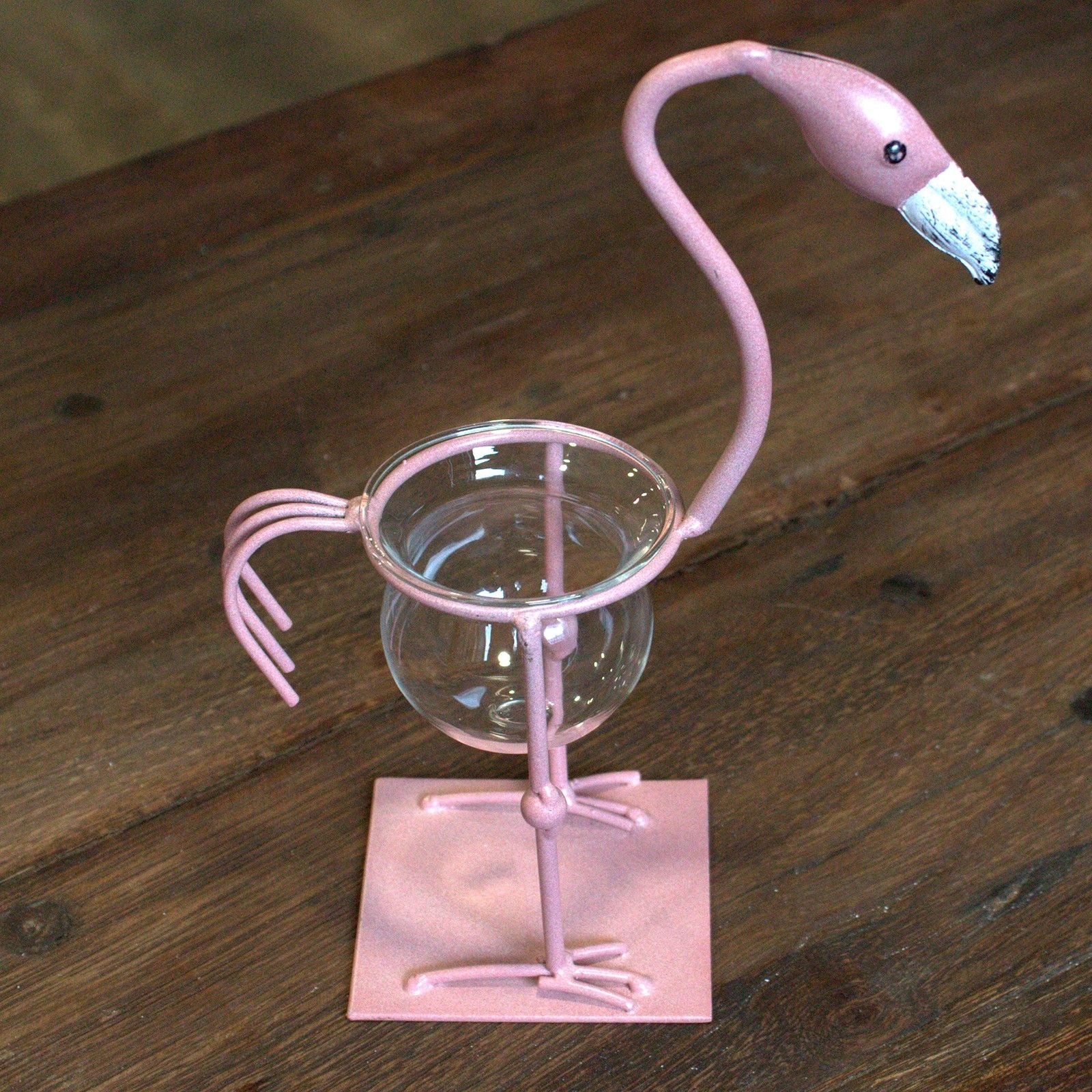 Pink Metal Flamingo Hydroponic Home Décor - Design 2