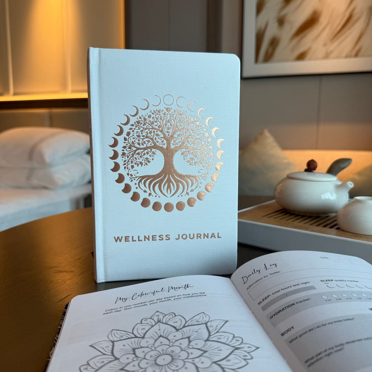 White Wellness Journal – Rose Gold Tree of Life, 120 Pages