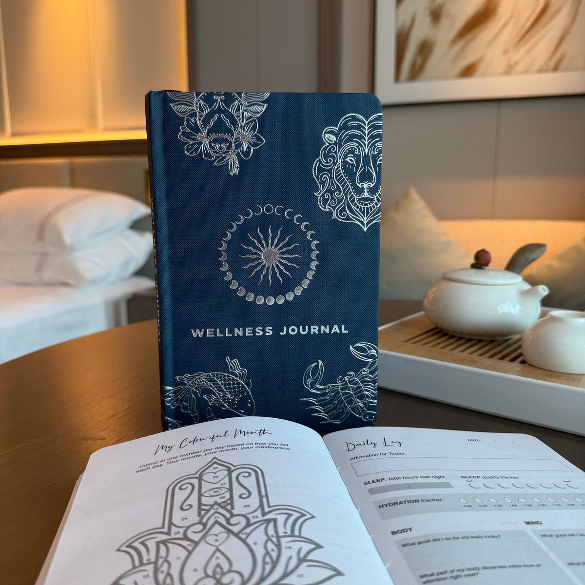 Midnight Blue Wellness Journal – Silver Zodiac, 120 Pages