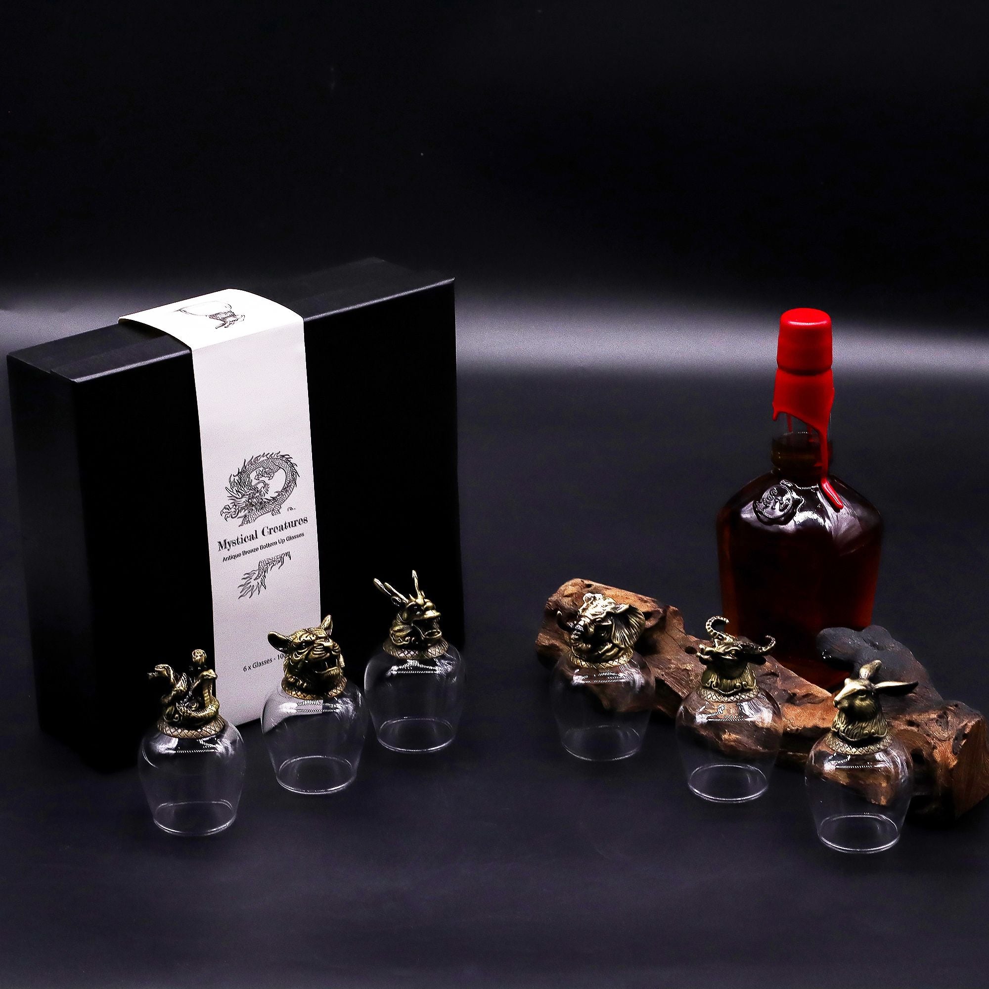 Gift Set of 6 Glasses (100ml) - Mystical Creatures - Antique Bronze