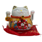 Ceramic Money Cat Moving Hand - Gold on Cushion